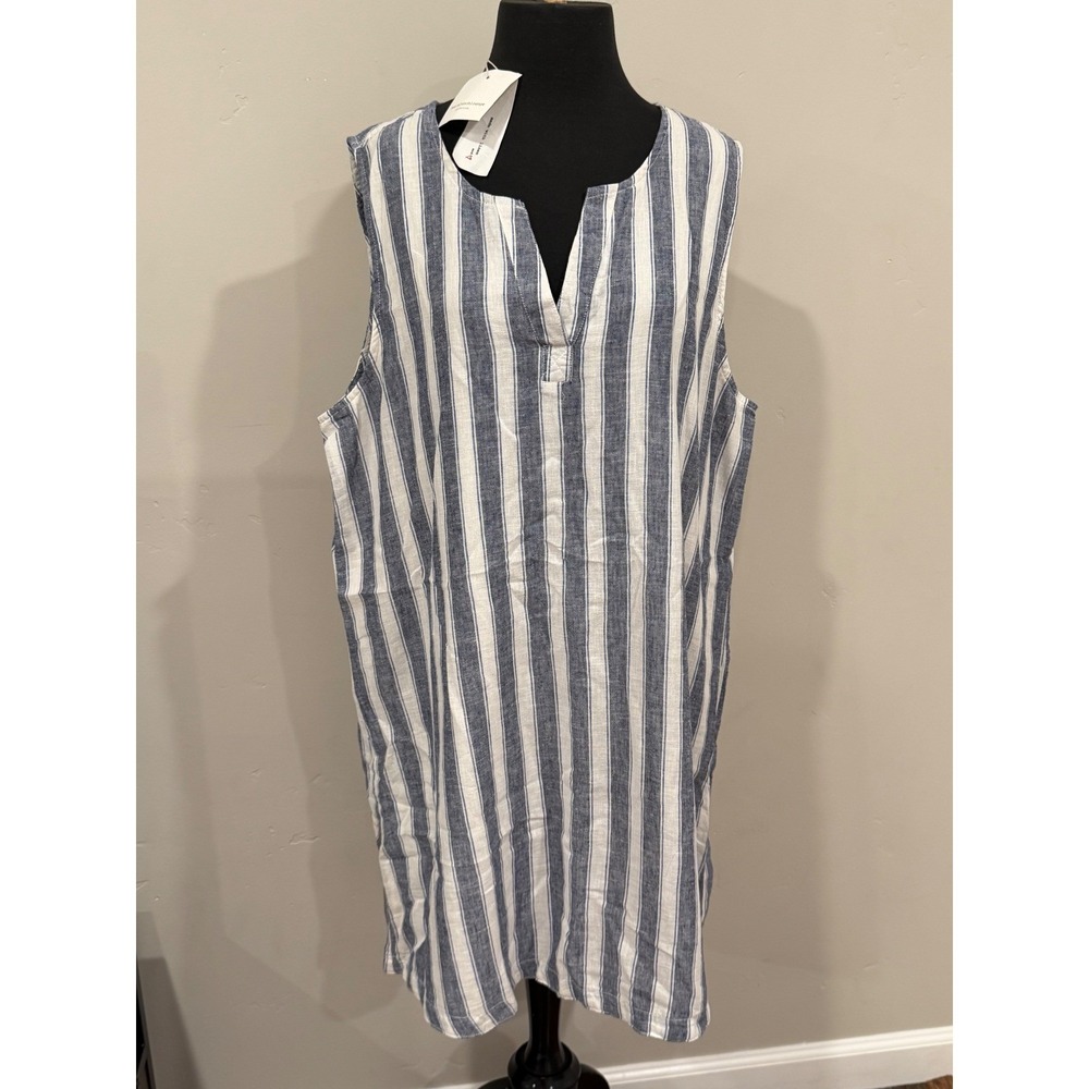 NWT Beach Lunch Lounge Linen/Cotton Sleeveless Tunic Dress Blue White Stripes XL - Picture 8 of 15